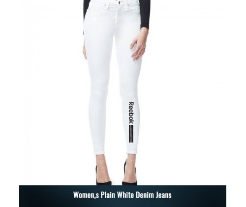 Womens Plain White Denim Jeans